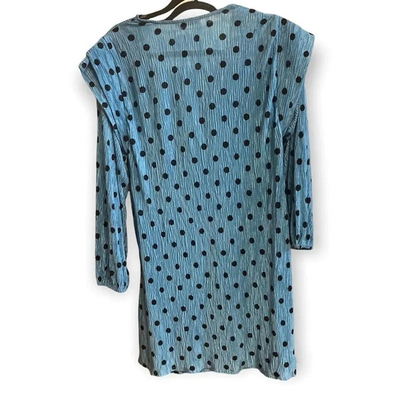 ZARA Polka Dot Mini Dress Blue & Black Ruffle Shoulders V Neck Medium - Picture 3 of 5